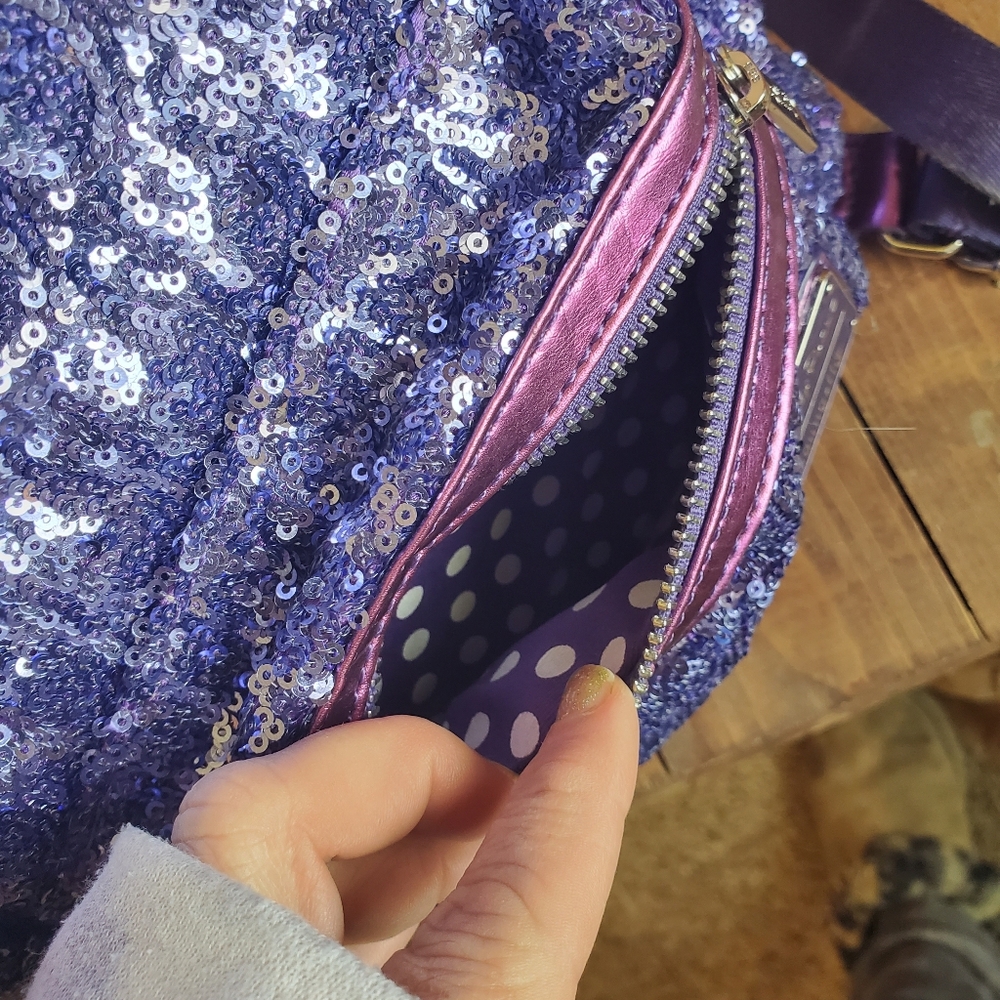 DisneyLoungefly Purple Sequin Backpack - Picture 5 of 13